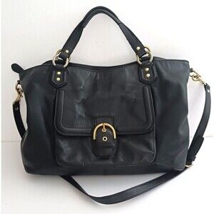 Coach Black Leather Satchel with Gold Accents